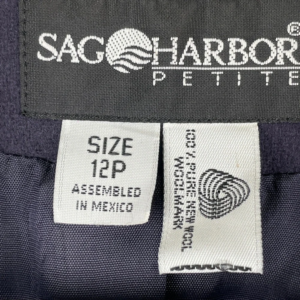 VTG Sag Harbor Petite Navy Blue 100% Wool Single Button Office Blazer Jacket 12P
